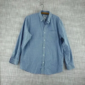LL Bean Shirt Long Sleeve Button Down Mens M reg blue gingham 4019